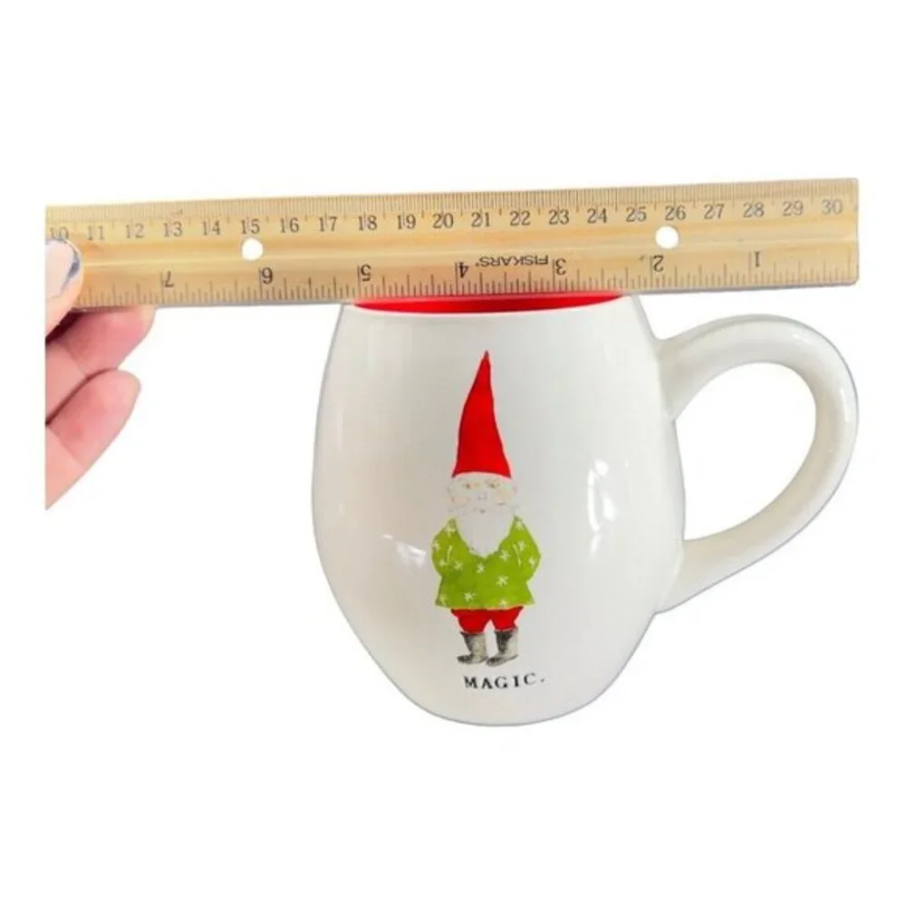 Magenta Rae Dunn Christmas Gnomes Magic Coffee Mug Cup Set‎ 2 Ceramic White Red